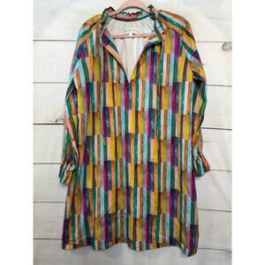 Brooke Wright Size MED Dress Multicolor Stripes Ruffle Collar Classy Preppy